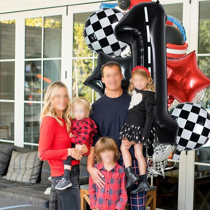 TONIFUL 40 Inch Race Car 1st Birthday Balloons Racetrack Number 1 Black White - Image 4