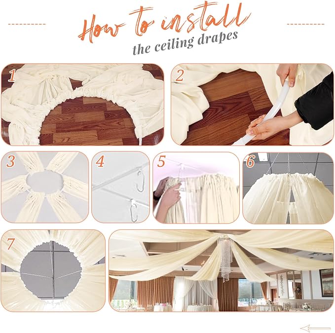 6 Panels Beige Ceiling Drapes for Wedding Ceiling Drapes 5ftx10ft Wedding Arch - Image 7