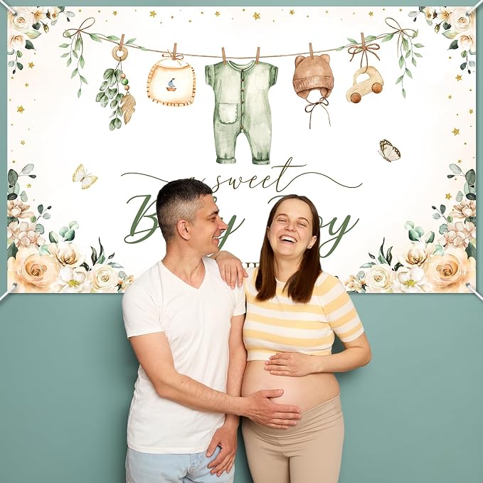 Mocsicka Baby Shower Backdrop Banner Cute Clothes Baby Shower Background a - Image 8