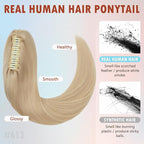 Hairro Ponytail Hair Extensions Claw Clip In Ponytails Jaw On Ponytail Extensions 100% Real Human Hair Long Straight Jaw/Claw Clips Pony Tail Hairpieces For Women 18 Inch 115g #613 Light Blonde