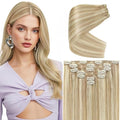 Ve Sunny Human Hair Clip in Extensions Blonde Clip in Hair Extensions Human Hair Highlight Blonde Hair Extensions Real Human Hair Clip ins Thick End 18inch 7pcs 120g