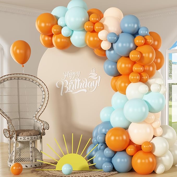 HILAVO Orange and Blue Balloons Arch Kit Retro Dusty Blue Teal Orange Ivory by HILAVO