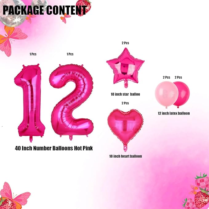40 Inch Number Balloon Hot Pink 21 Set Pink 12th 21st Birthday Decor 10Pcs | - Image 2