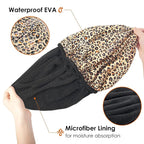 Auban Shower Cap, Shower Cap for Women Terry Cloth Lined EVA Exterior Reusable Double Layer Waterproof, Large Bath Hair Cap, Hotel Travel Essentials Accessories Cleaning Supplies (Leopard)