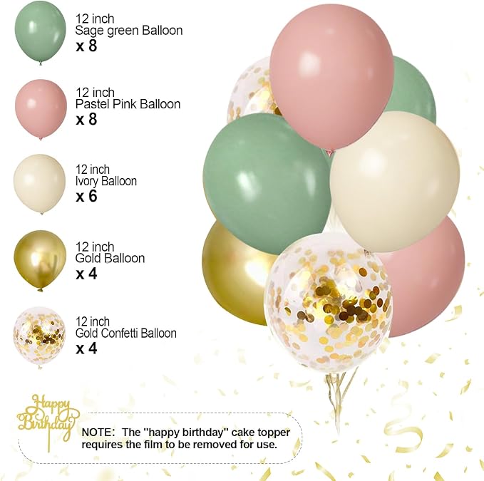 Pink and Sage Green Birthday Party Decorations - Image 7