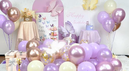 Paready 60pcs Metallic Gold Purple Balloons Set, 12 Inch Pastel Purple - Image 2