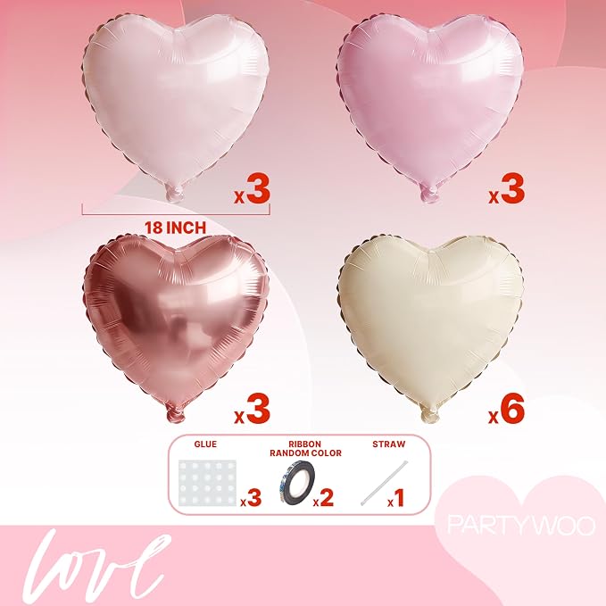 PartyWoo White Pink White Pink Heart Foil Balloons 15pcs 18 Inch | Balloons - Image 6
