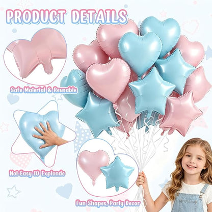 TONIFUL 18 Inch Blue & Pink Star and Heart Foil Balloons - Image 4