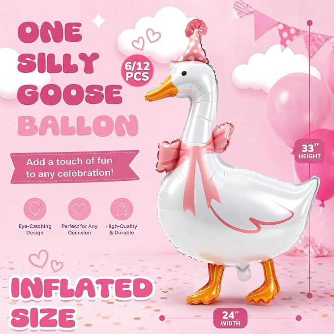 Soulchen 12 Pcs One Silly Goose Balloons Set 33" Giant White Goose Foil Balloons - Image 2
