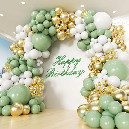 Sage Green White Gold Garland Arch Kit 173Pcs Latex Balloons by PTGOLUO