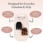 Kitsch Eco-Friendly Medium Claw Clips - Cute & Stylish Short Hair Accessories for Women, Girls | Ideal Size for Any Hairstyles | Ideal Gifts for Women, 2pcs (Black & Tortoise)