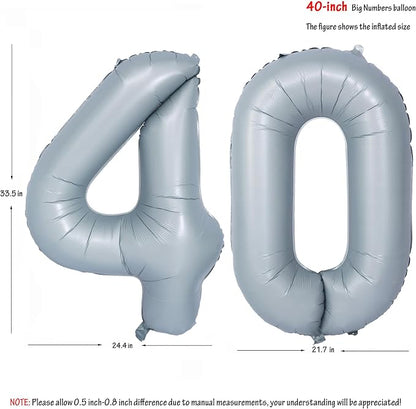 40 In Matte gray Number Balloon Helium Foil Mylar Birthday Balloon Digit 40 | - Image 2