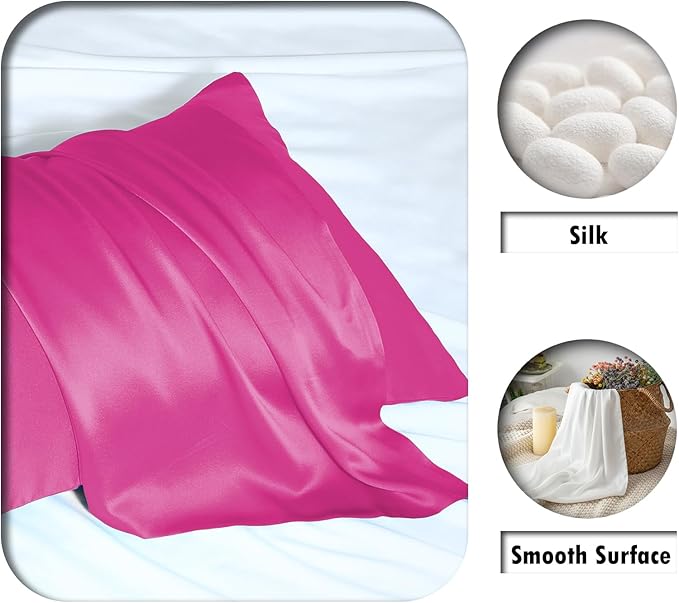 Mulberry Silk Pillow Cases for Hair and Skin King Size Silk Pillowcase with Zipper Soft Breathable Smooth Cooling Satin Silk Pillow Covers for Sleeping (Hot Pink,20"X 36",1Pcs)