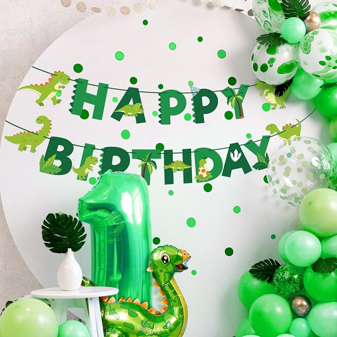 Dinosaur Happy Birthday Banner Cute Dinosaur Party Banner Green Dinosaur - Image 7