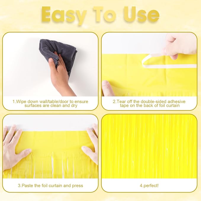 Voircoloria Pastel Yellow Foil Fringe Backdrop Curtains, 2 Pack | Tinsel - Image 4