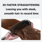 LANDOT Rose Gold Hair Straightener Brush - Elegant Gift for Women, Ionic Ceramic Straightening Brush for Smooth & Shiny Hair, Dual Voltage with 12 Adjustable Heat Settings 250°F-450°F