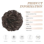 FESHFEN Messy Bun Hair Piece - Large Elastic Wavy Curly Hair Bun Scrunchies Ponytail Extensions Synthetic Chignon Hairpieces for Women, Dark Brown 1.94oz