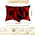 Imitation Silk Pillow Case for Hair and Skin Vintage Red Rose 1 Pack Satin Pillow Case Standard Size with Hidden Zipper Smooth Cooling Pillow Cover for Sleeping 20”x26”