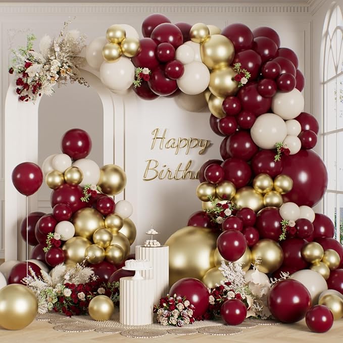 RainbowQ 165 Pcs Burgundy and Gold Balloons Arch Kit Different Sizes | Metallic by RainbowQParty