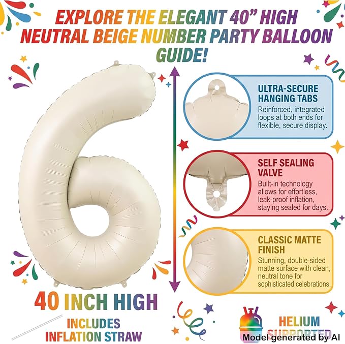 40 Inch Cream Foil Number 6 Balloon - Image 2