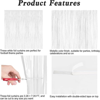 ZATAYE 2 Pack White Foil Curtain Streamer Decorations | White, Metallic Foil - Image 4