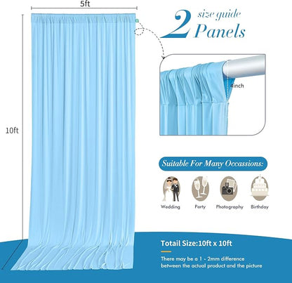10 ft x 10 ft Wrinkle Free Baby Blue Backdrop Curtains - Image 5