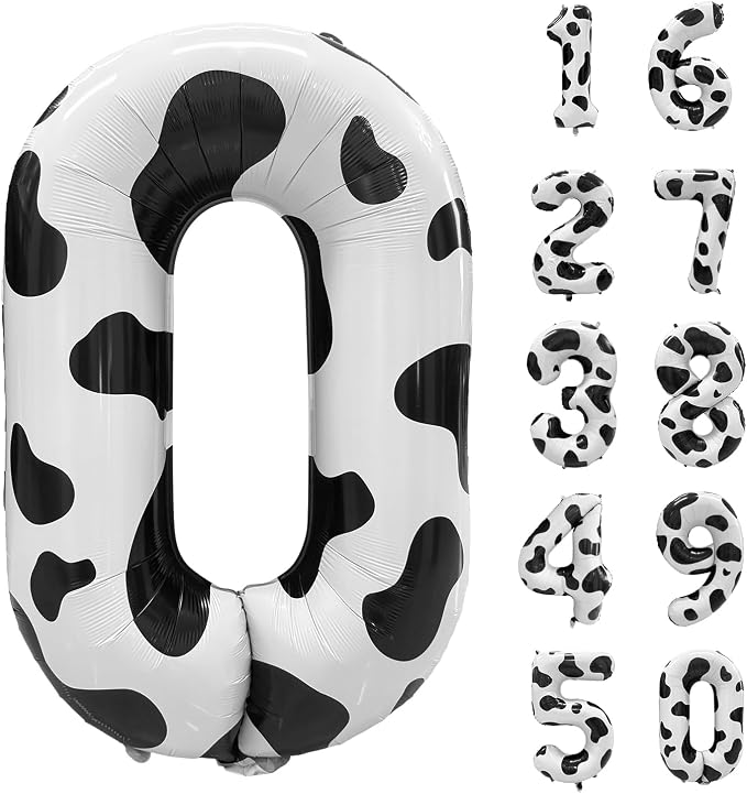 Cow Print Number Balloons, Large Foil Number 0 Balloon 40 Inch Cow Balloon by Yeodong