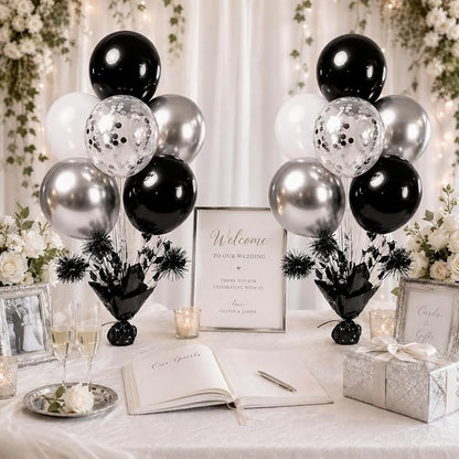 4 Set Black Silver Balloon Centerpieces - Image 6