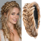 DIGUAN Wide Messy Braided Headband With Teeth Synthetic Hair Plaited Headband High Elasticity Braids Chunky Fishtail Braided Hair Band Hairpiece for Girls Women Beauty Accessory (Caramel Blonde)