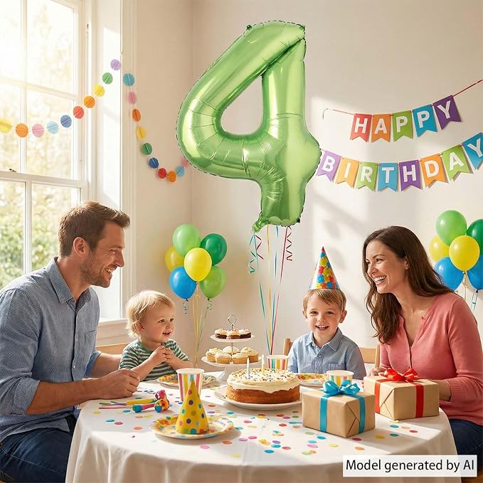 Light Green Number 4 Balloon 40 Inch, Shiny Metallic Foil Party Supplies | - Image 2