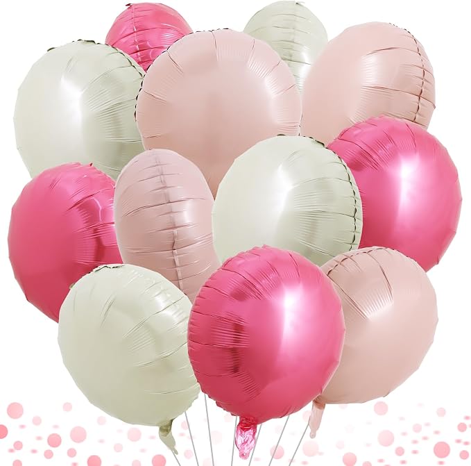 TONIFUL 30Pcs 18 Inch Balloons Large Pink and Cream White Round Shape Foil by TONIFUL