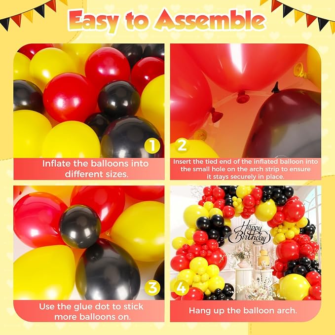 Red Yellow Black Balloons Arch Kit 171pcs, Cartoon Mouse Theme Different Size - Image 3