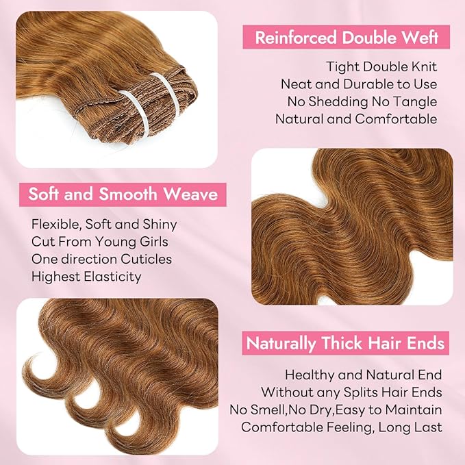 Clip in Hair Extensions Real Human Hair Body Wave 30 Auburn Ginger Clip in 100% Brazilian Remy Human Hair Extensions 8pcs Per Set with 18 Clips Double Weft 18 Inch 100g/3.6oz