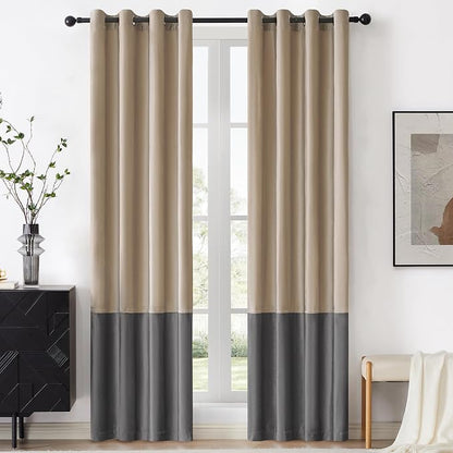 BULBUL Champagne Grey Color Block Window Curtains Panels 96 inches Long Velvet by ModernShinyVelvetCurtains