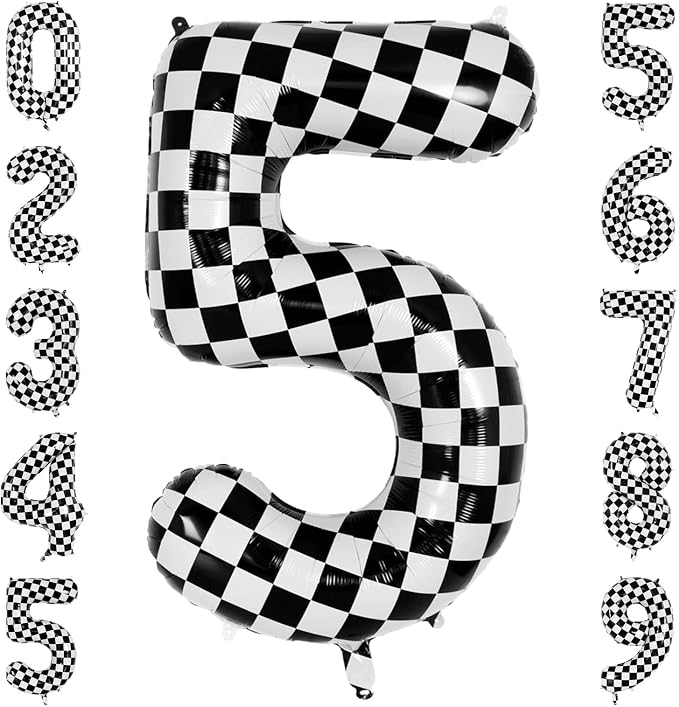 40 Inch Checkered Number 5 Balloon, Large Foil Black and White Number Balloon by Unknown