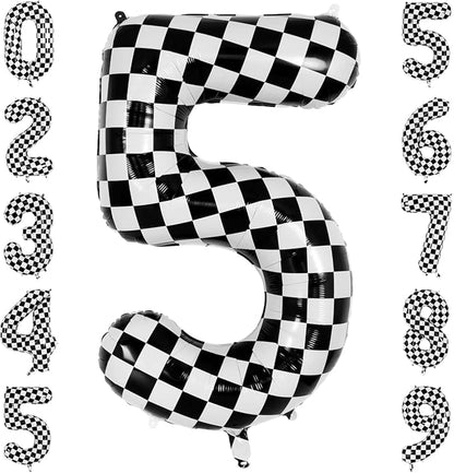 40 Inch Checkered Number 5 Balloon, Large Foil Black and White Number Balloon by Unknown