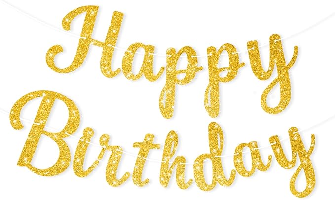 Glitter Gold Happy Birthday Banner, Hanging Letter Birthday Sign Wall Door by Unknown