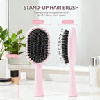 Boar Bristles Hair Brush for Women and Men, Detangling Hair Brush for Smoothing Massage Add Shine, Nylon&Boar Bristles Detangler brush for Hair Healthy (Medium-Pink)