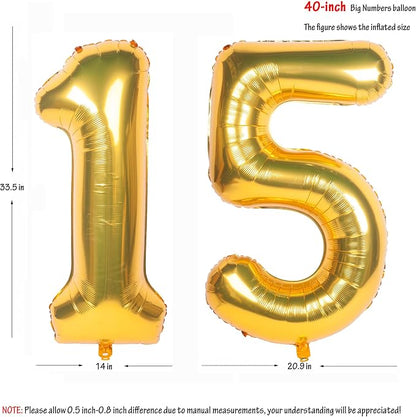 40 Inch gold Number Balloons 15 Helium Foil Mylar Balloon | Birthday Party - Image 2