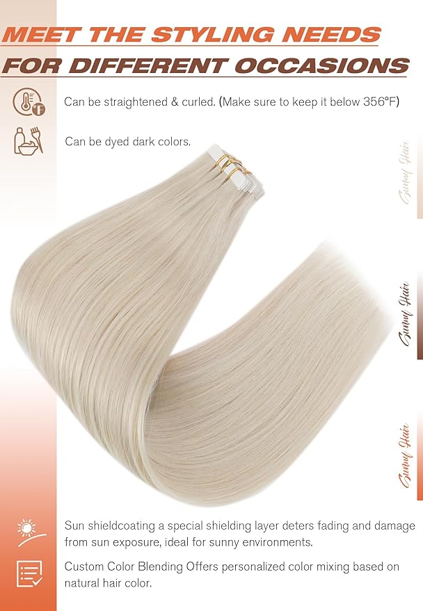 Sunny Hair Blonde Tape in Hair Extensions Human Hair, 22 inch Tape in Extensions Remy Tape ins Human Hair Extensions for Women 50g 20Pcs