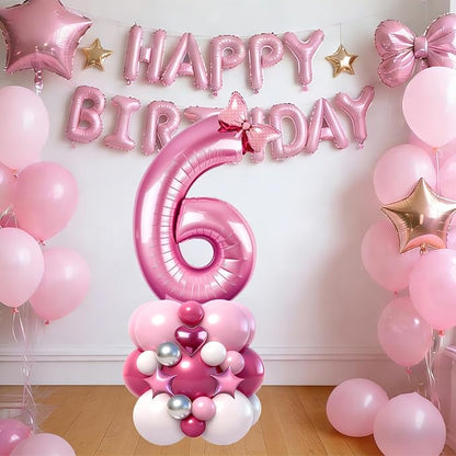 40 Inch Pink Number 6 Balloon Tower Set, Pastel Number Six Foil Balloon - Image 5
