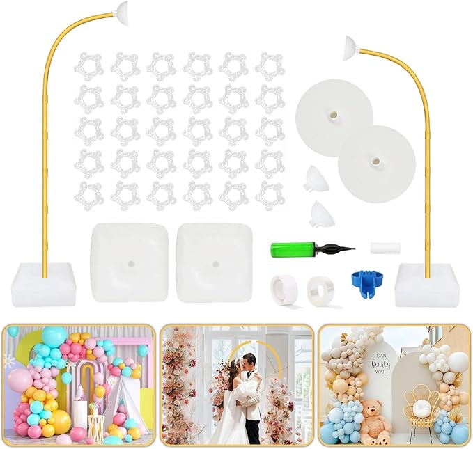 Bazen Half Arch Backdrop Stand for Party Adjustable Height Gold 8.2FT& 6FT | by Bazen