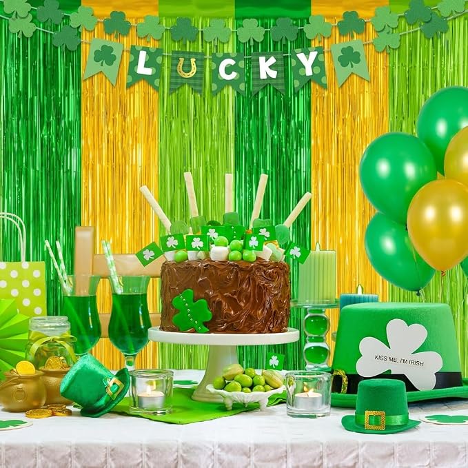 Green Gold Light Gold Fringe Curtain Party Streamers 2Pack 3.3 x 8.3 Ft Foil - Image 6