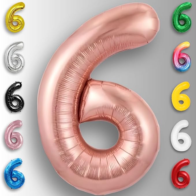 Rose Gold Number Balloon 6 Mylar Foil Balloons 40 inch - Image 3