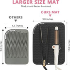Larger Size Silicone Heat Resistant Mat for Curling Irons, Flat Irons, Hair Straightener and Other Hair Styling Tools, Portable Hot Tools Pad Cover for Travel Vanity Salon(12.0" x 9.0")