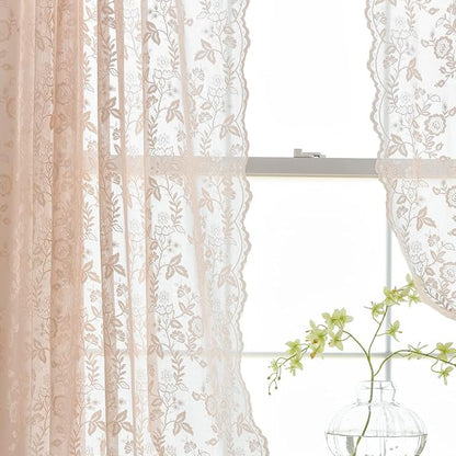 FINECITY Blush Floral Sheer Lace Curtains - Image 6
