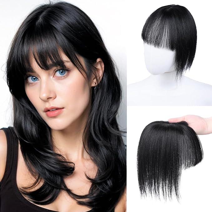 VERNA Bangs Hair Clip 360°3D Cover Hair Toppers for Women,100% Real Human Hair Natural Black Clip in Bangs,Hairpieces for Daily Wear(5 * 9.5)