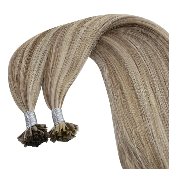 YoungSee U Tip Hair Extensions Human Hair Highlight Light Brown and Blonde Utip Human Hair Extension for Thin Hair Pre Bonded U Tip Remy Hair Extension Hot Fusion K Tip Hair Extensions Soft 50s/50g