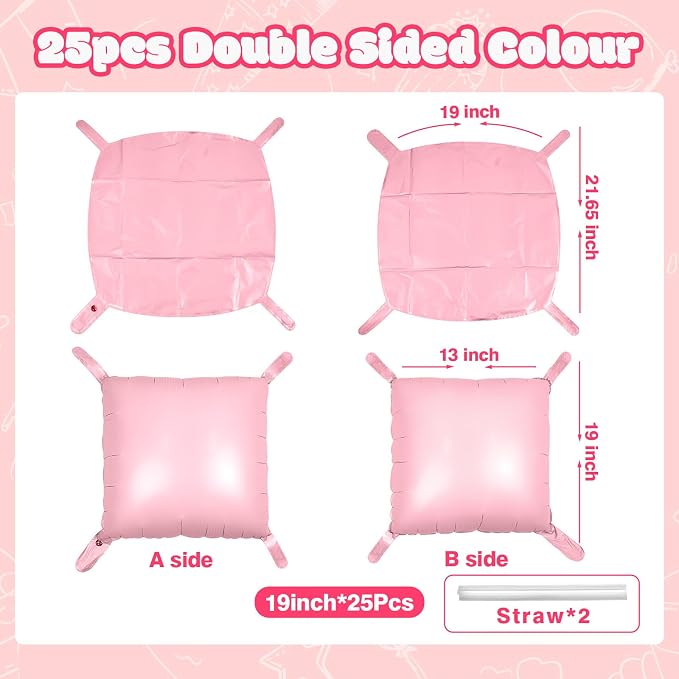NISOCY 25PCS Matte Pastel Pink Square Foil Balloons Wall Backdrop | Double - Image 2