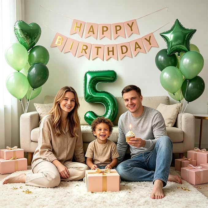 TONIFUL 5th Birthday Balloons Kit 40 Inch Dark Green Large Number 5 Balloon | - Image 4
